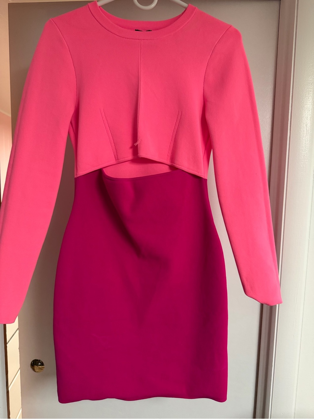 Express Two-Tone Pink Cutout Long-Sleeve Bodycon Dress
